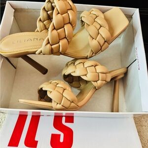 Liliana Tan Heels with Braided Design and Stiletto Heel
